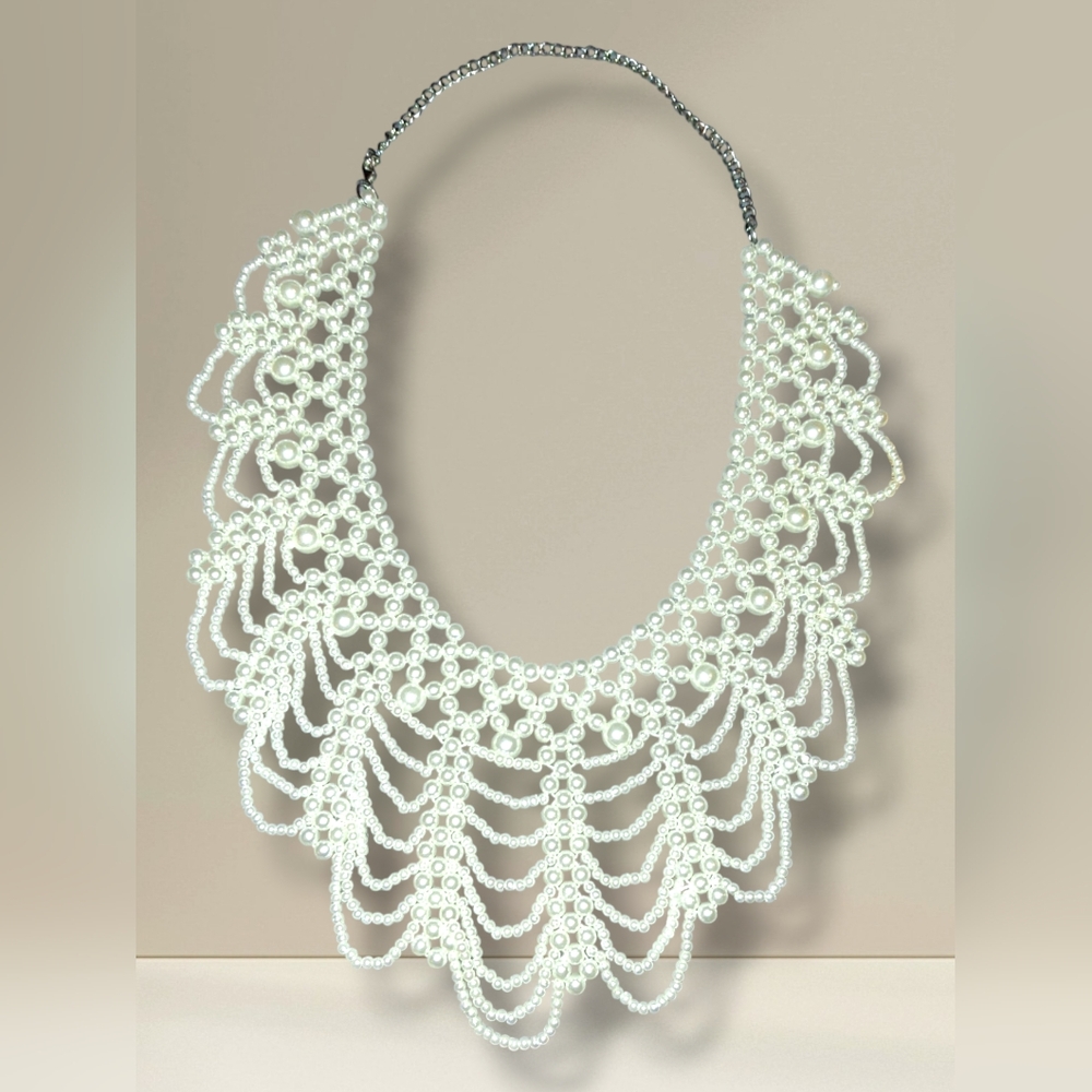 Elegant Faux Pearls Choker Collar Bead Necklace Bohemian Gothic Bridal - Picture 3 of 7
